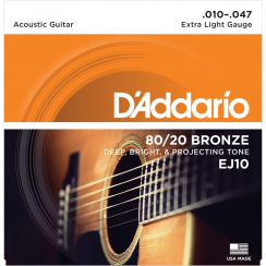 D'addario EJ10 - 010 Extra Light 80/20 Bronze snaren voor de westerngitaar